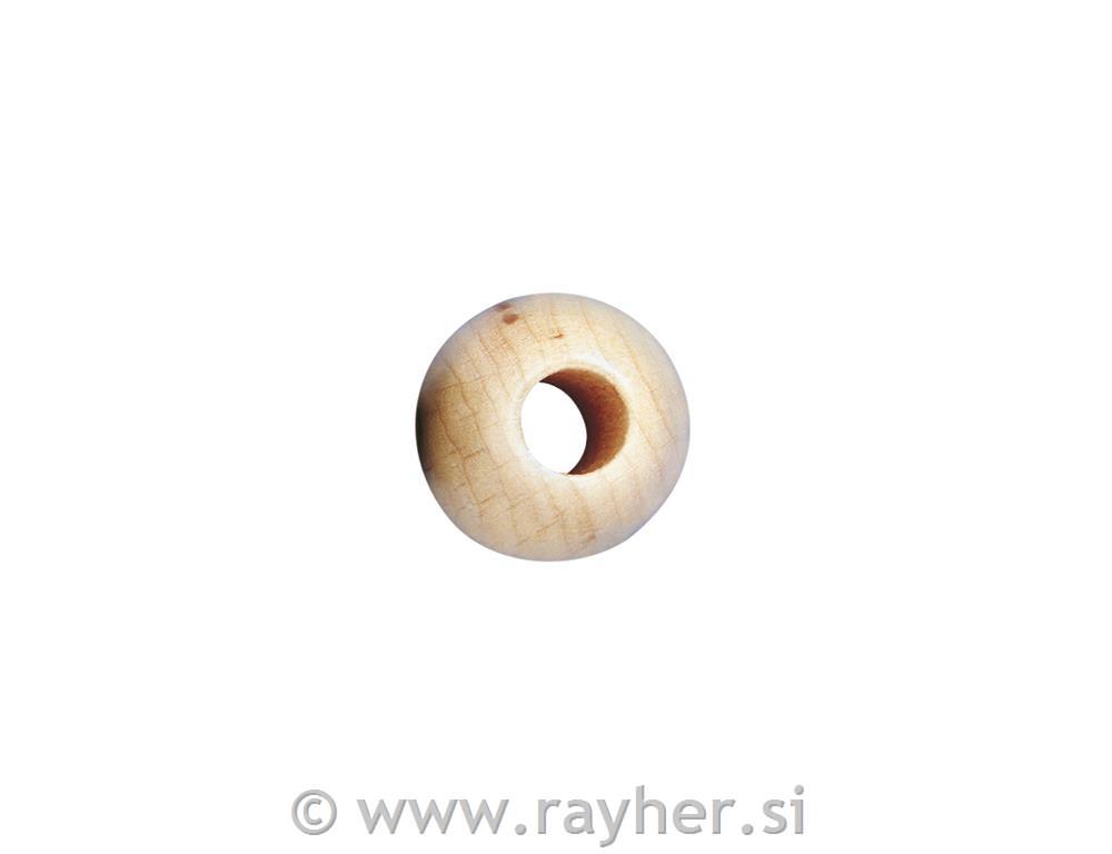 Lesene perle, pološčene, 25 mm o, naravna barva, 10 mm luknj