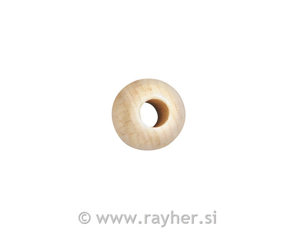 Lesene perle, pološčene, 25 mm o, naravna barva, 10 mm luknj