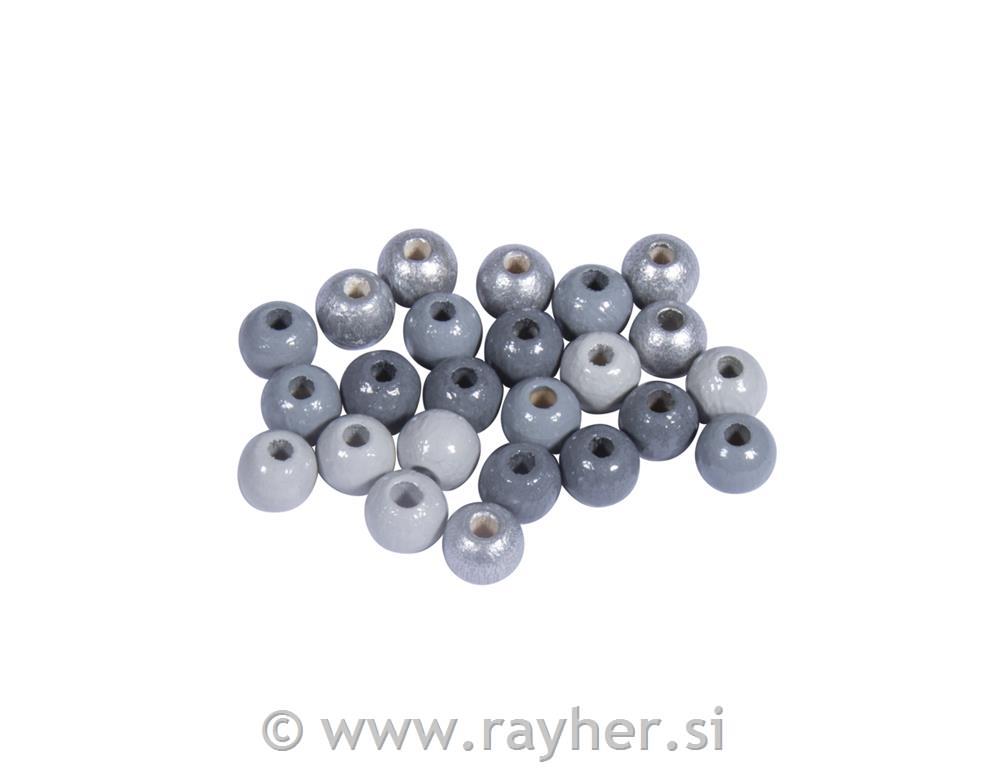 Lesene perle, FSC 100%, 6mm, srebrno sive, 116 kos