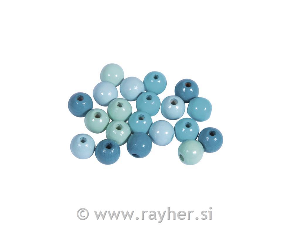 Lesene perle, FSC 100%, 8mm, turkizne, 84 kos