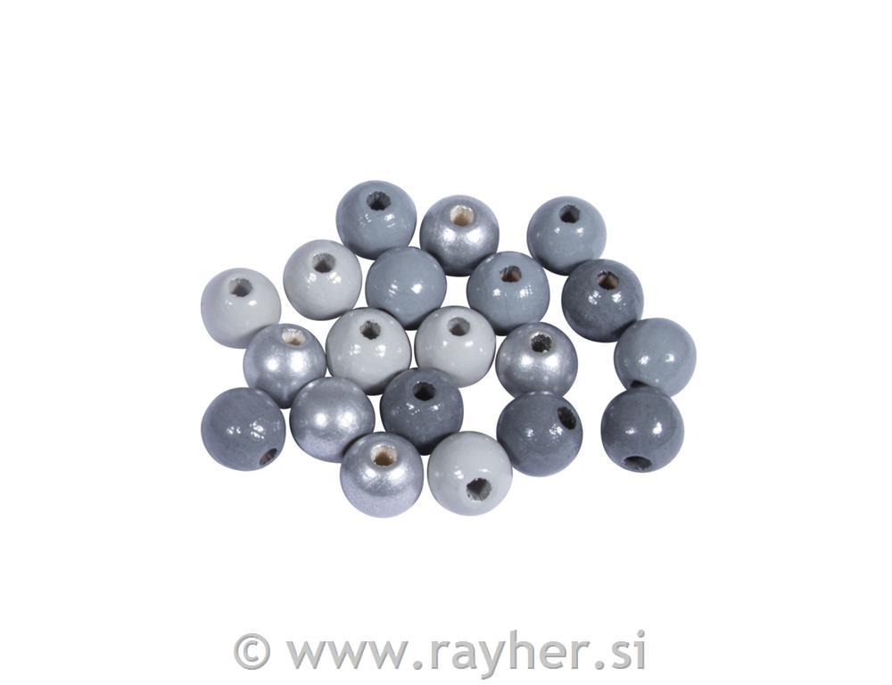 Wooden beads mix, FSC 100%, 8mm ogrey-silver shadespolished, tab-bag 84pcs