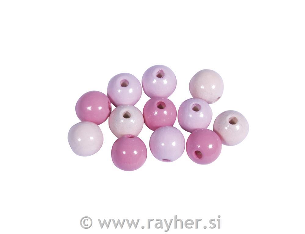 Wooden beads mix, FSC 100%, 10mm opink shadespolished, tab-bag 52pcs