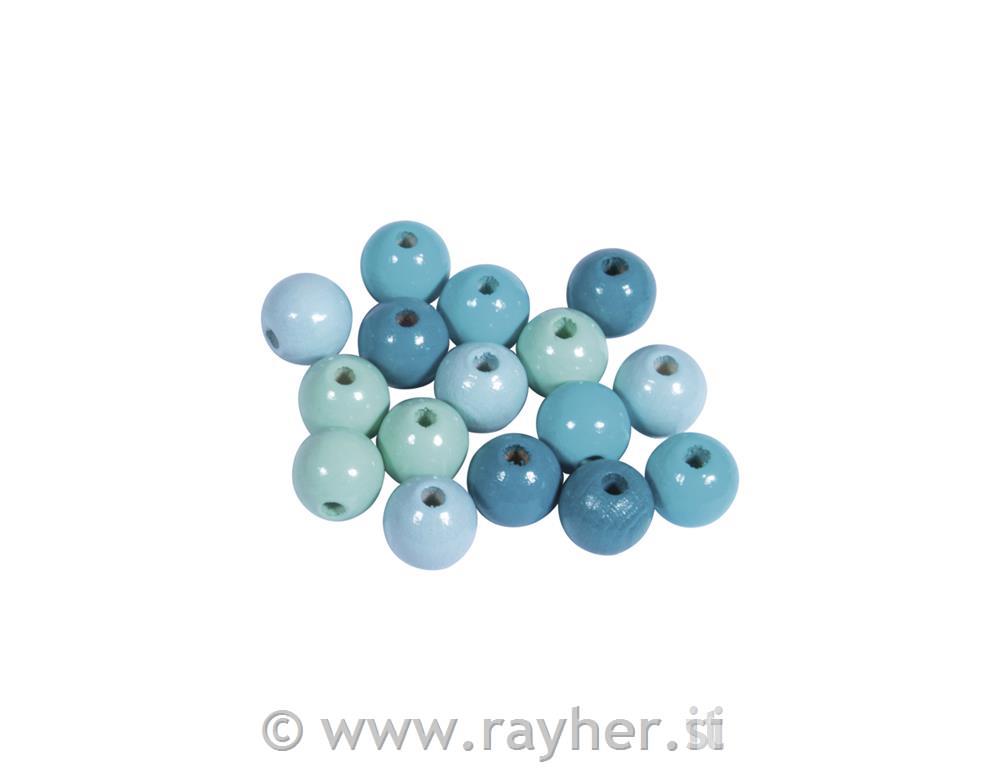 Wooden beads mix, FSC 100%, 10mm oturquoise shadespolished, tab-bag 52pcs