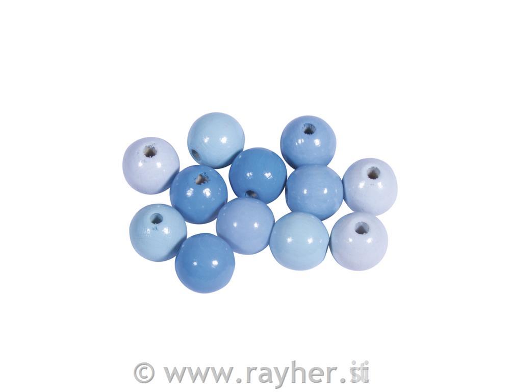 Wooden beads mix FSC 100%, 12mm olight blue shadespolished, tab-bag 32pcs