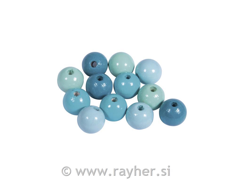 Wooden beads mix FSC 100%, 12mm oturquoisepolished, tab-bag 32pcs