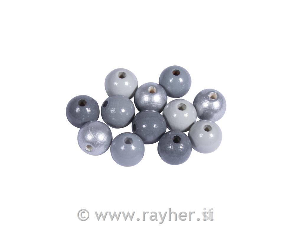 Wooden beads mix FSC 100%, 12mm ogrey-silver shadespolished, tab-bag 32pcs