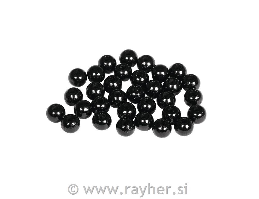 Perle lesene, pološčene, 6mm, črne, 115 kosov