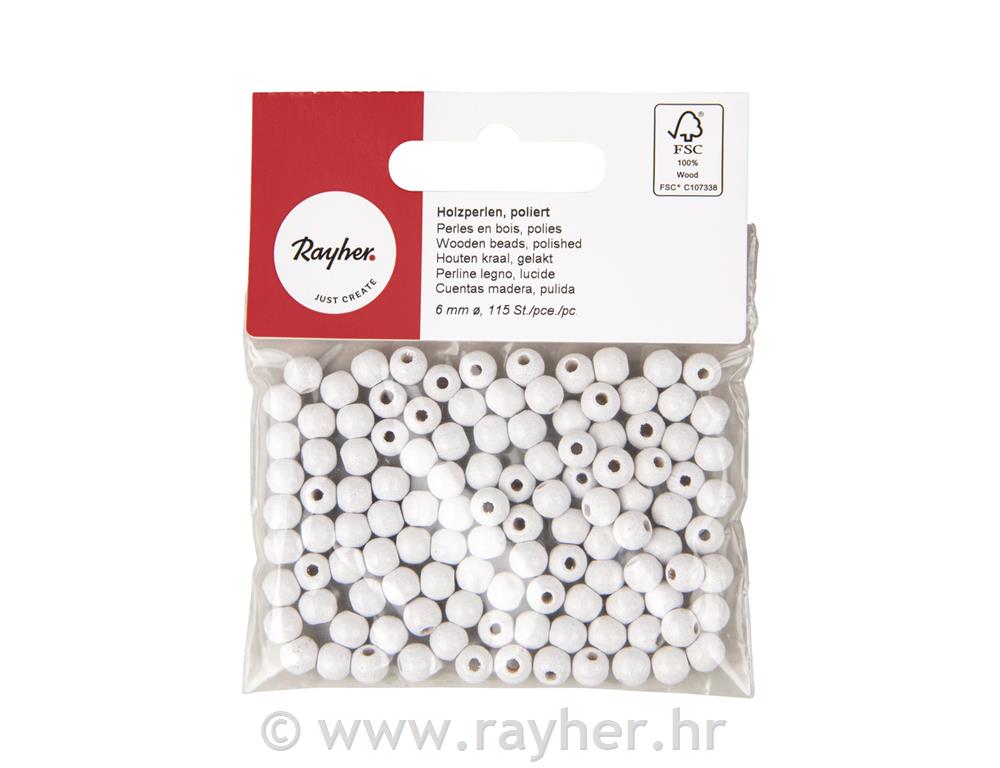 Perle lesene, pološčene, 6mm, bele, 115 kosov