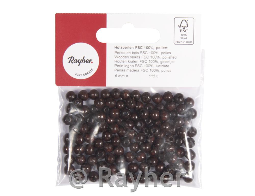 Perle lesene, pološčene, 6mm, temno rjave, 115 kosov