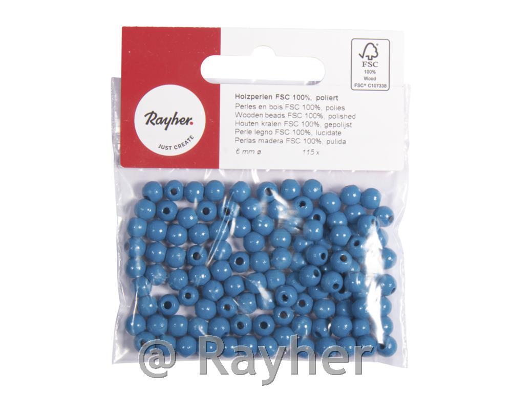 Wooden beads FSC 100%, polished, 6mm omedium bluetab-bag 115 pcs.