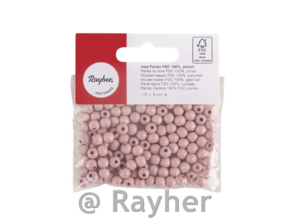 Perle lesene, pološčene, 6mm, sv. pink, 115 kosov