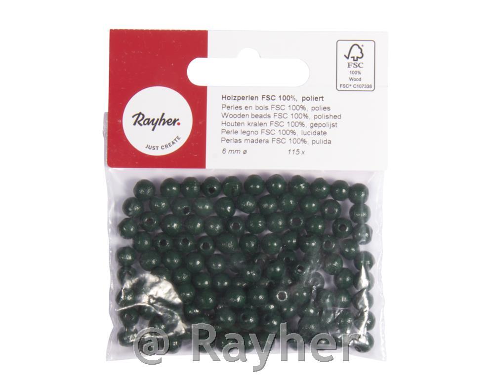 Perle lesene, pološčene, 6mm, zelene, 115 kosov