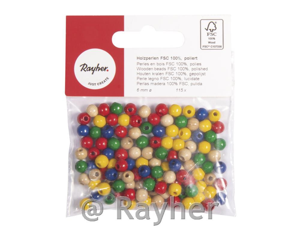 Perle lesene, pološčene, 6mm, mešane barve, 115 kosov