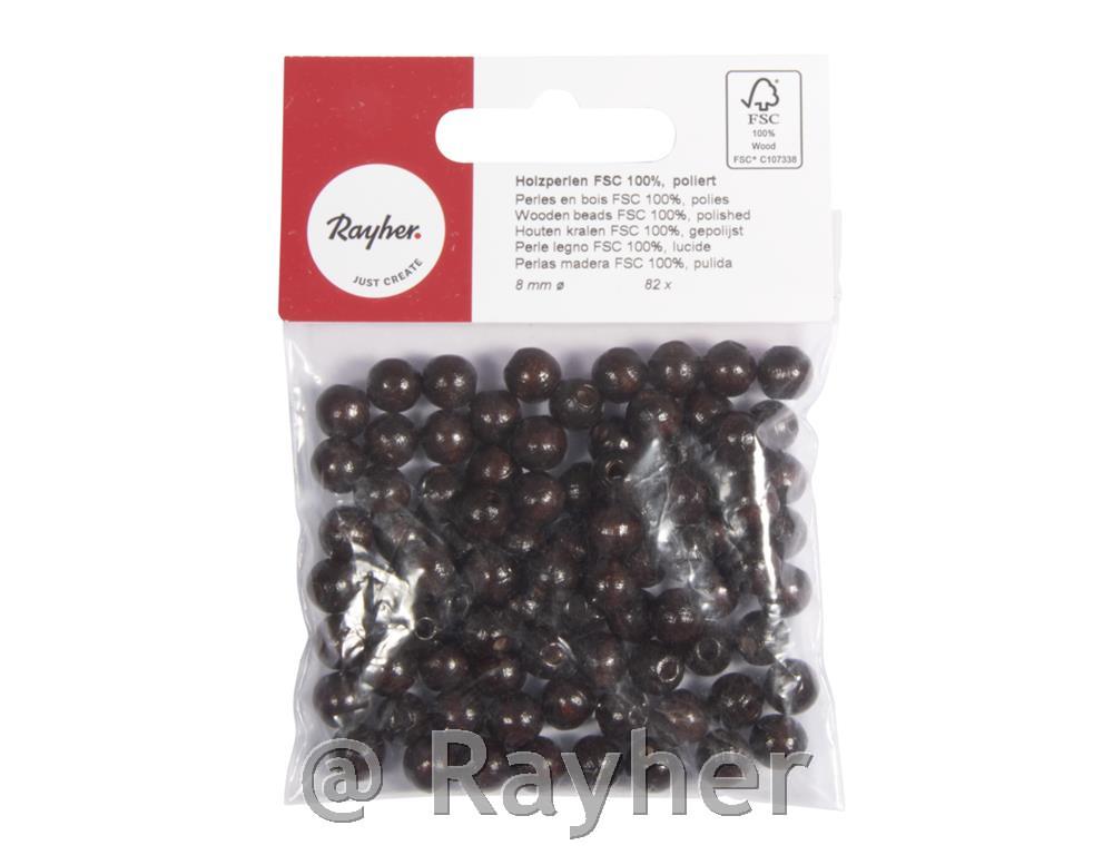 Perle lesene, pološčene, 8mm o, temno rjave, 82 kosov