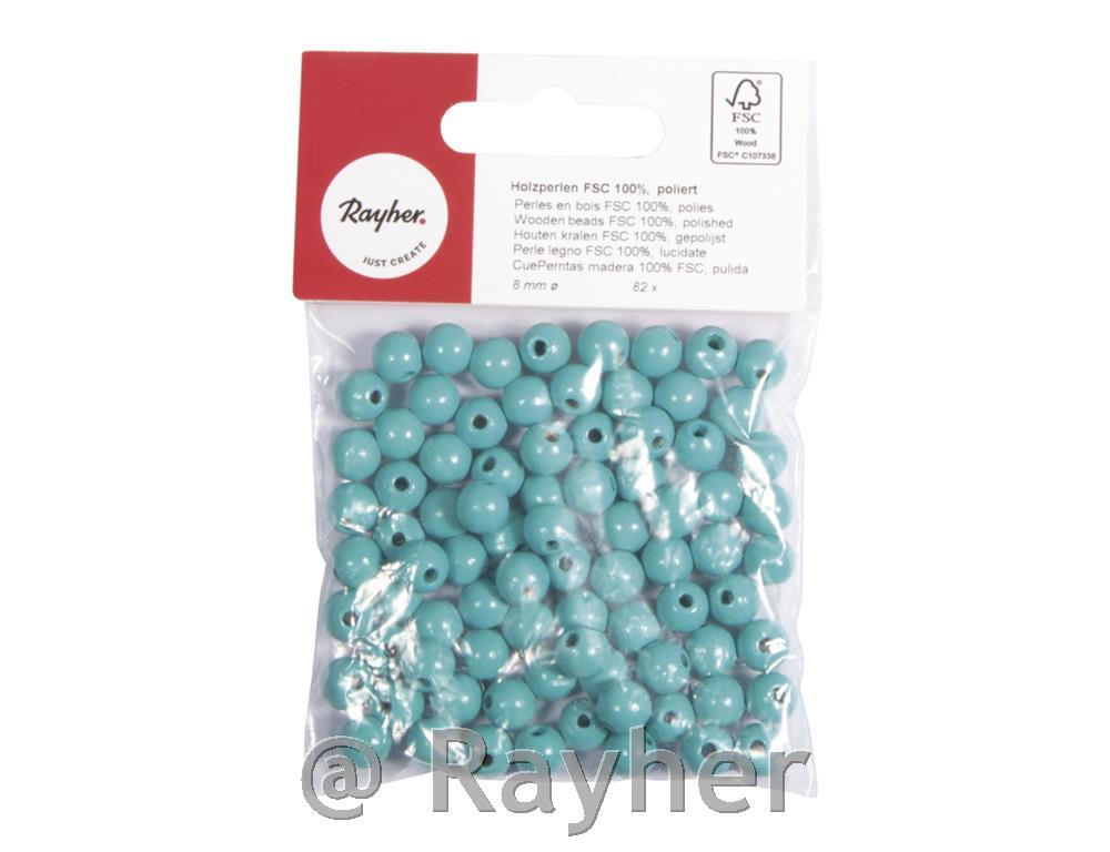 Perle lesene, pološčene, 8mm, turkizne, 82 kos