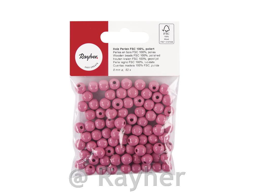 Perle lesene, pološčene, 8mm o, pink, 82 kosov