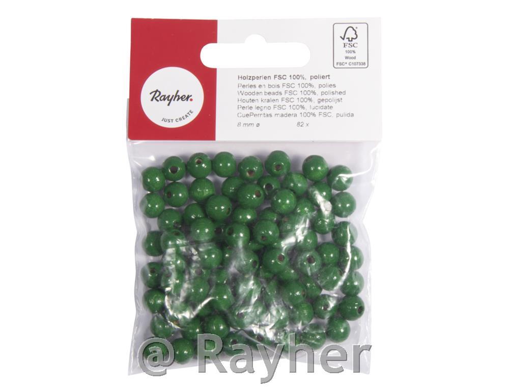 Perle lesene, pološčene, 8mm o, maj. zelene, 82 kosov
