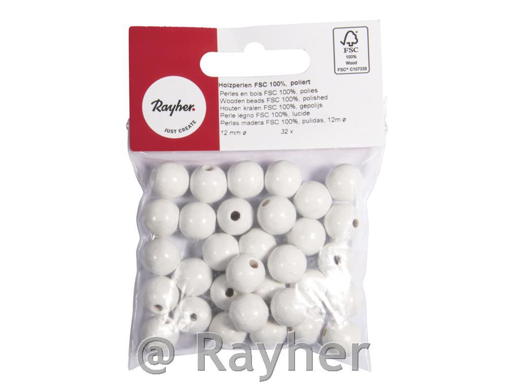 Perle lesene, pološčene, 12mm, bele, 32 kosov