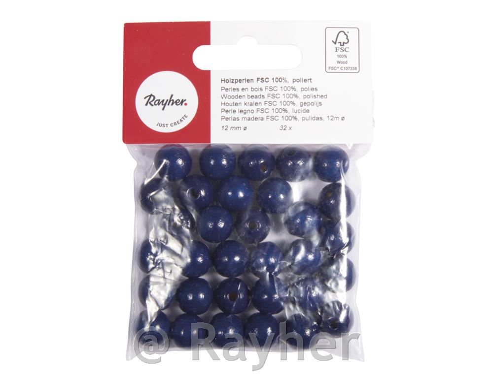 Perle lesene, pološčene, 12mm, temno modre, 32 kosov