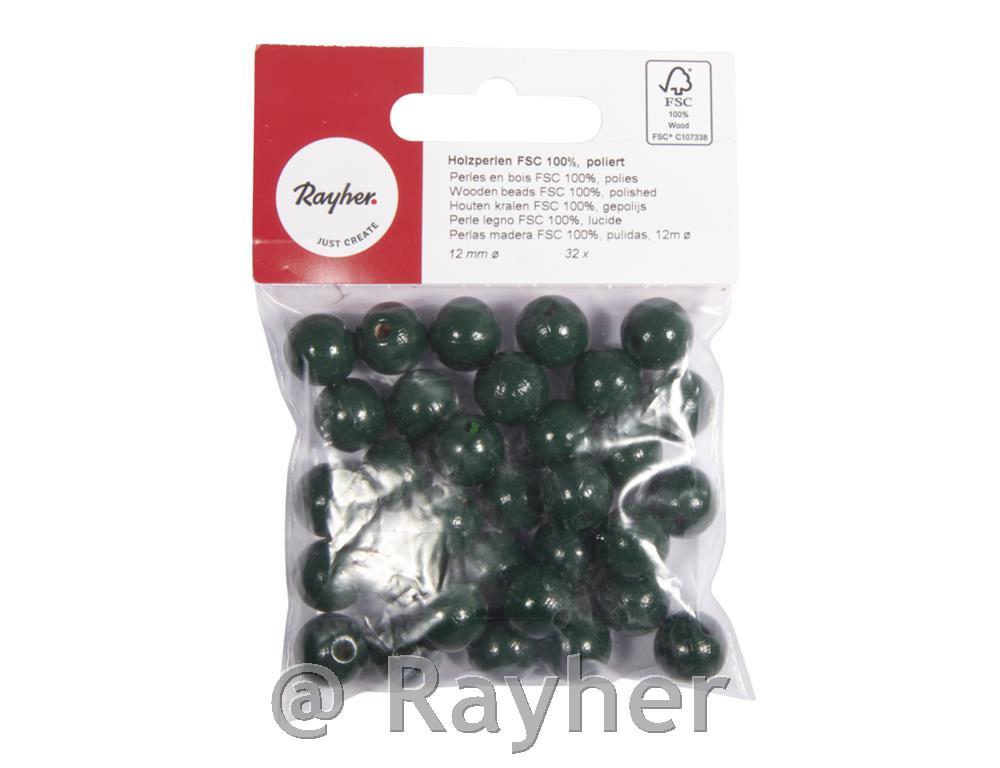 Perle lesene, pološčene, 12mm, zelene, 32 kosov