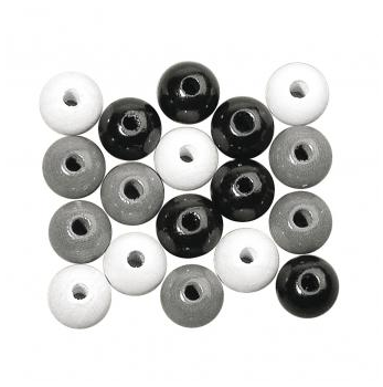 Perle lesene, pološčene, 8mm,črno beli toni, 82 kosov