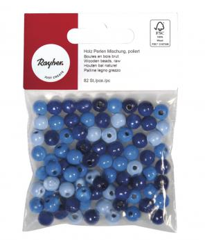 Wooden beads mix FSC 100%, 8mm o, blue t