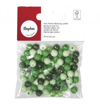 Wooden beads mix FSC 100%, 8mm o, green