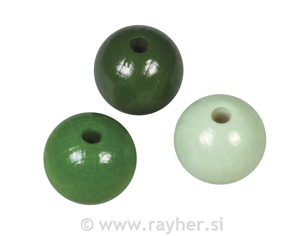 Perle lesene, pološčene, 12mm, zeleni toni, 32 kosov