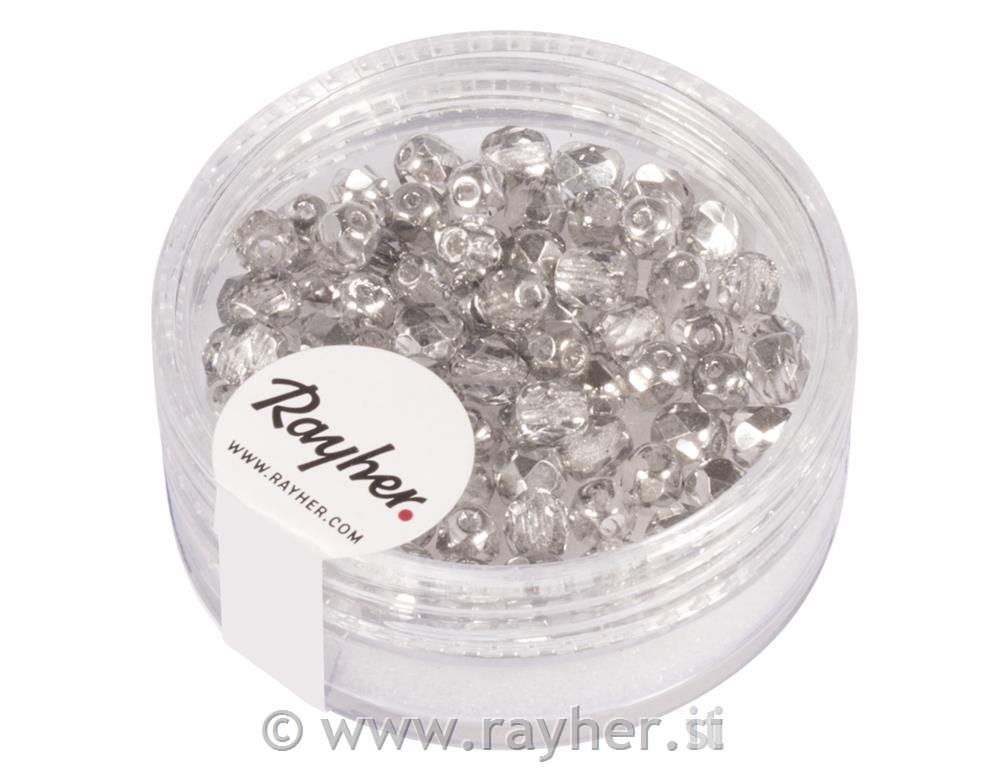 Perle steklene brušene, 4mm, pol-srebne opak, 100 kos