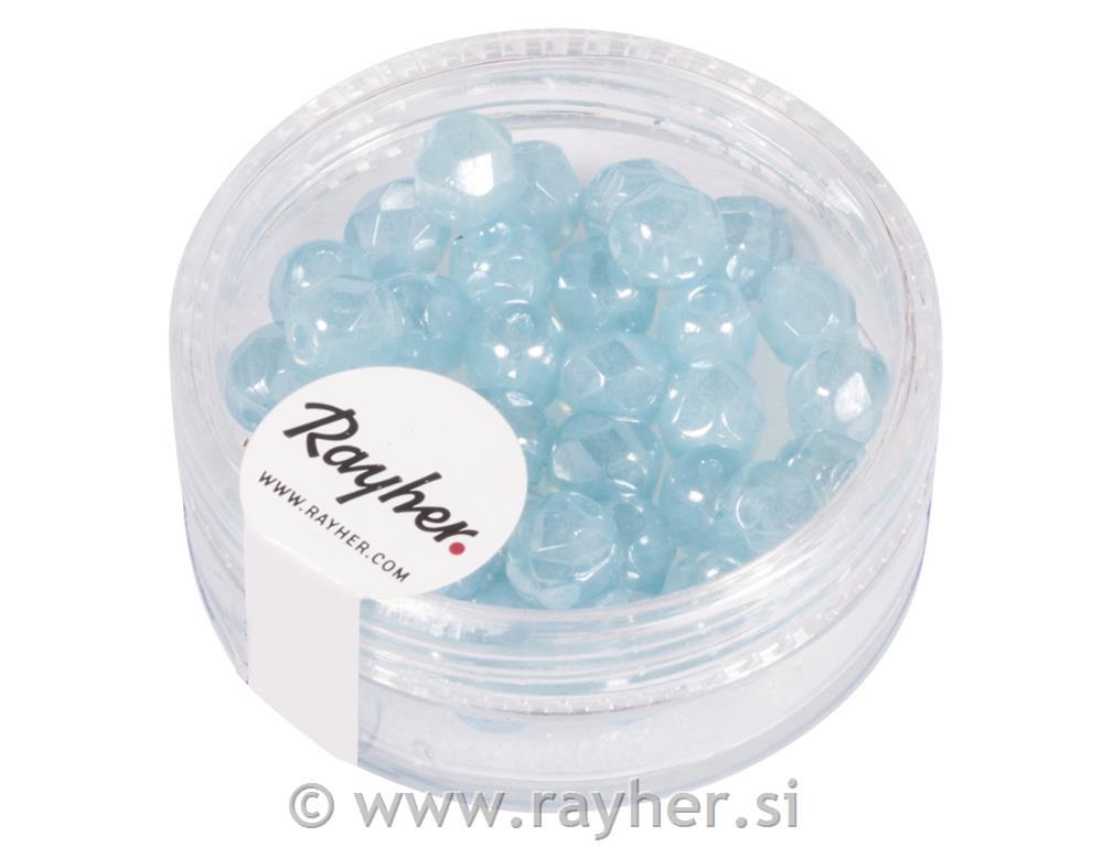 Perle steklene brušene, 6 mm, aqua opak, 50 kos