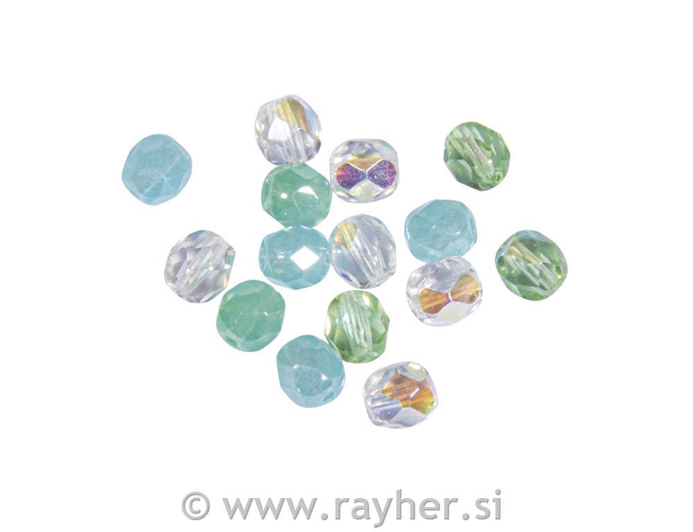 Steklene perle, brušene, 6mm, sea aqua, 50 kosov