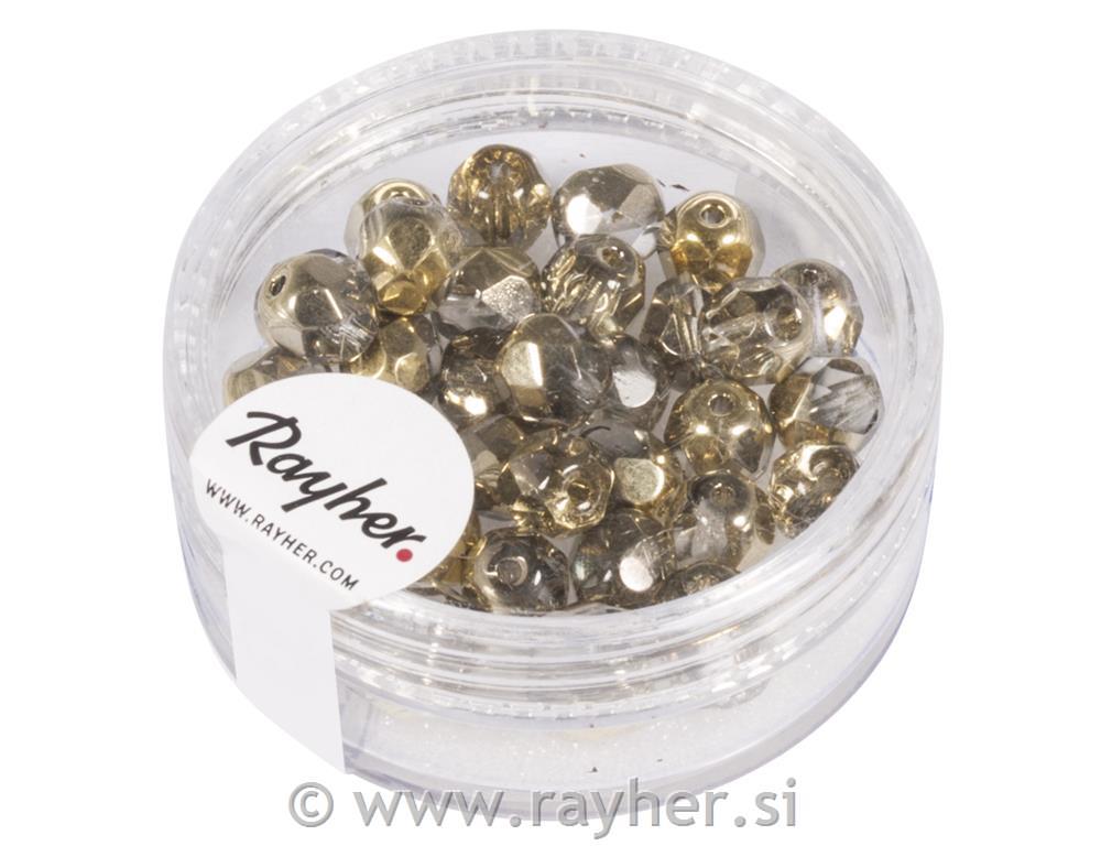 Polished glass beads, 6 mm o,, gold semi-opaque, box 50 pcs.