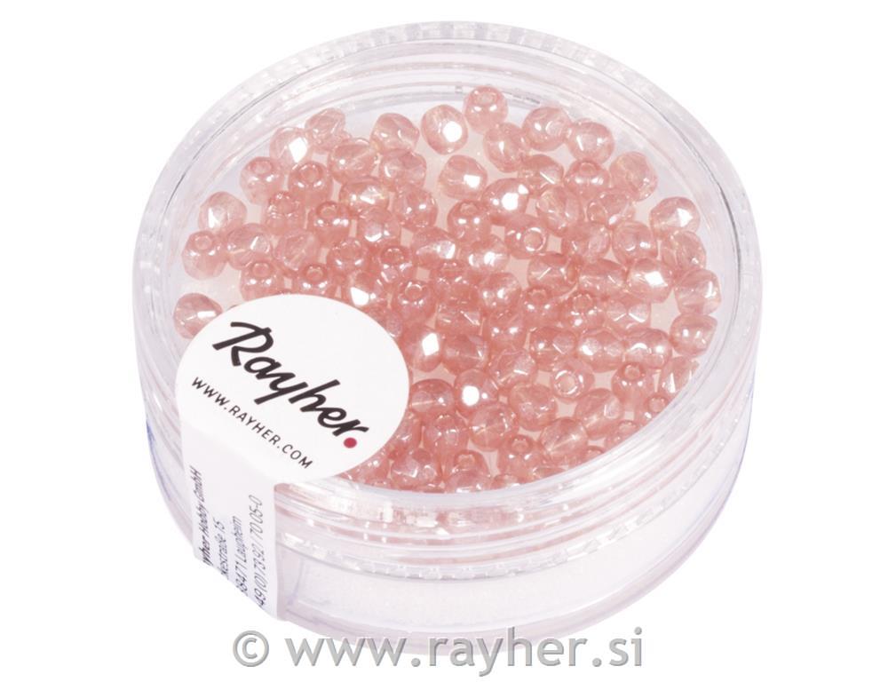 Perle steklene brušene, 3mm, pink opak, 100 kos