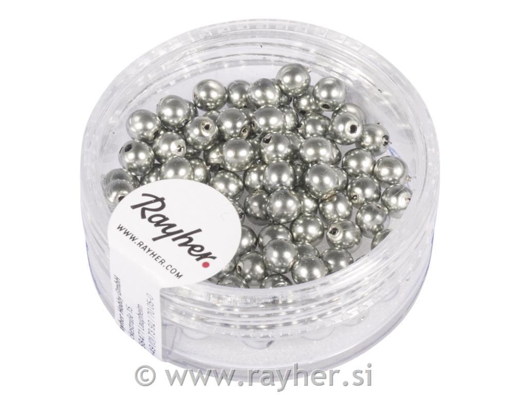 Perle steklene Renaissance, 4mm, srebrne, 85 kos