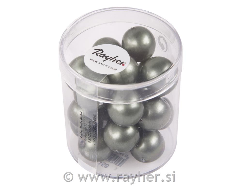 Perle steklene Renaissance mat, 12mm, antično zelena, 21 kos