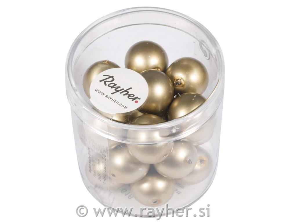 Renaissance glass wax beads, matt,12mm o, gold, box 21pcs