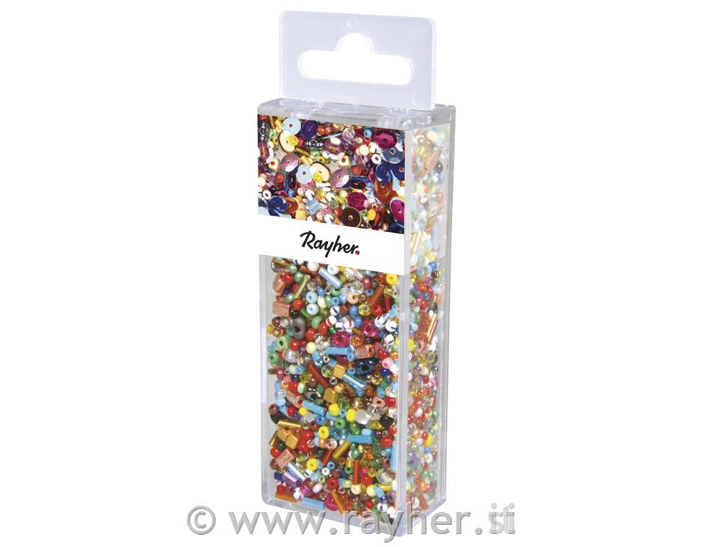 Glass beads various colours, tab-box 100