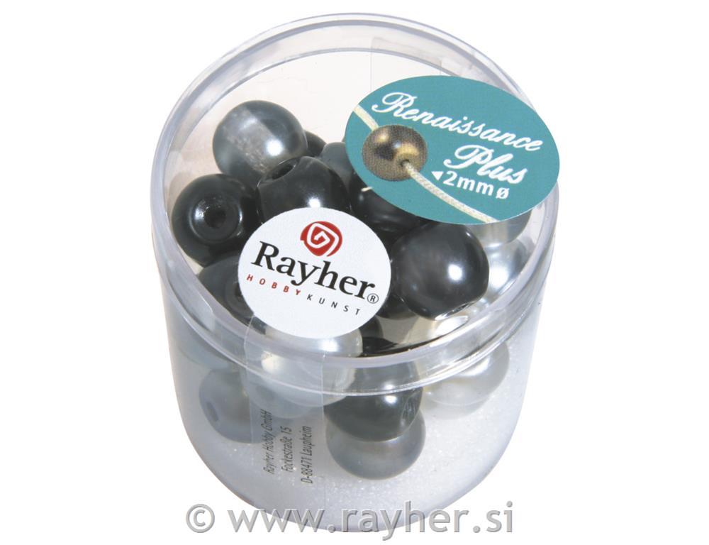 Perle steklene "Renaissance",pol transp.,bele/sive,10mm,32ko