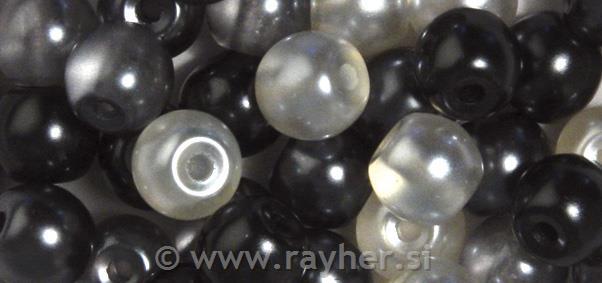 Perle steklene "Renaissance",pol transp.,bele/sive,10mm,32ko