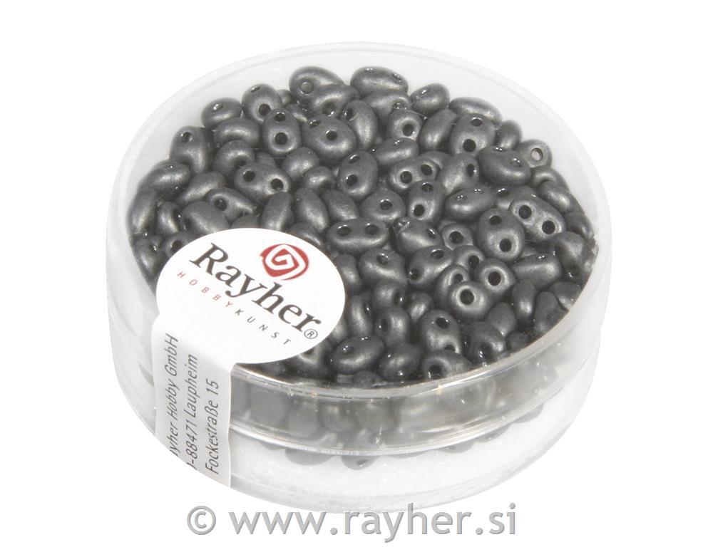 Perle Twin z dvema luknjama, sive 10g, 2,5x5mm, kovinske, ma