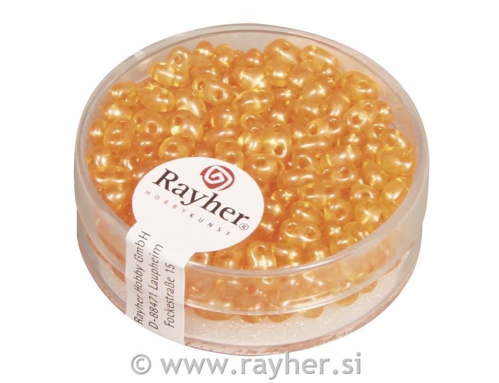 Twin-Rocailles w. double hole, orange, 2