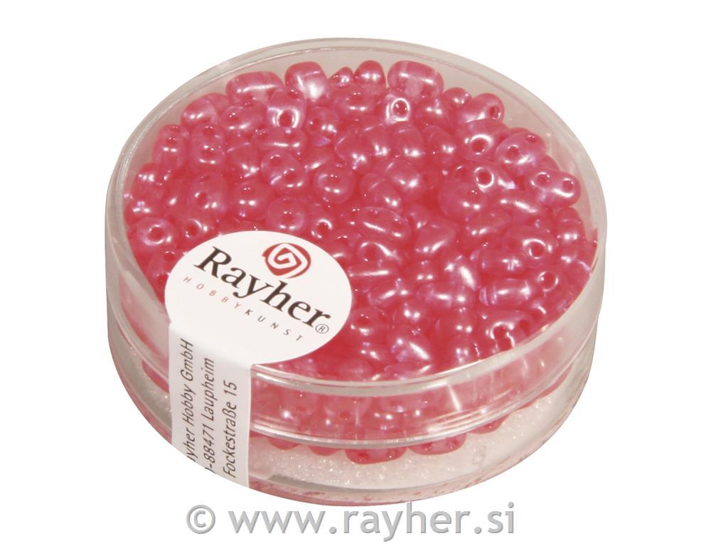 Perle Twin z dvema luknjama, roza 10g, 2,5x5mm, prosojne bis