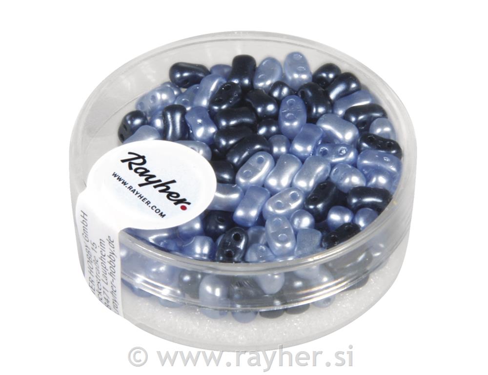 Perle z dvojno luknjo mešane, modre, 3x5mm,12g