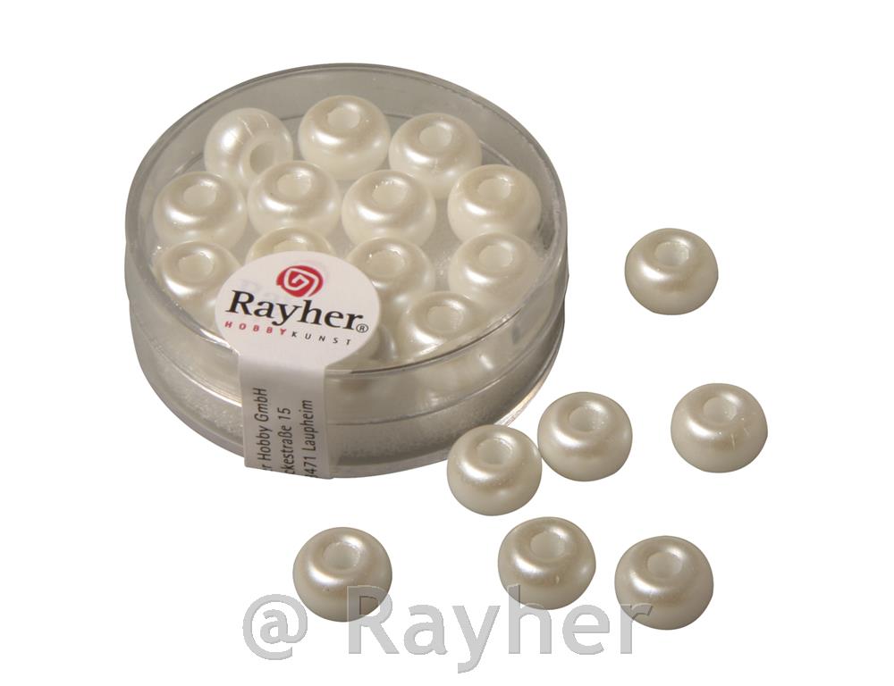 Perle steklene v. luknja, 9mm , bele