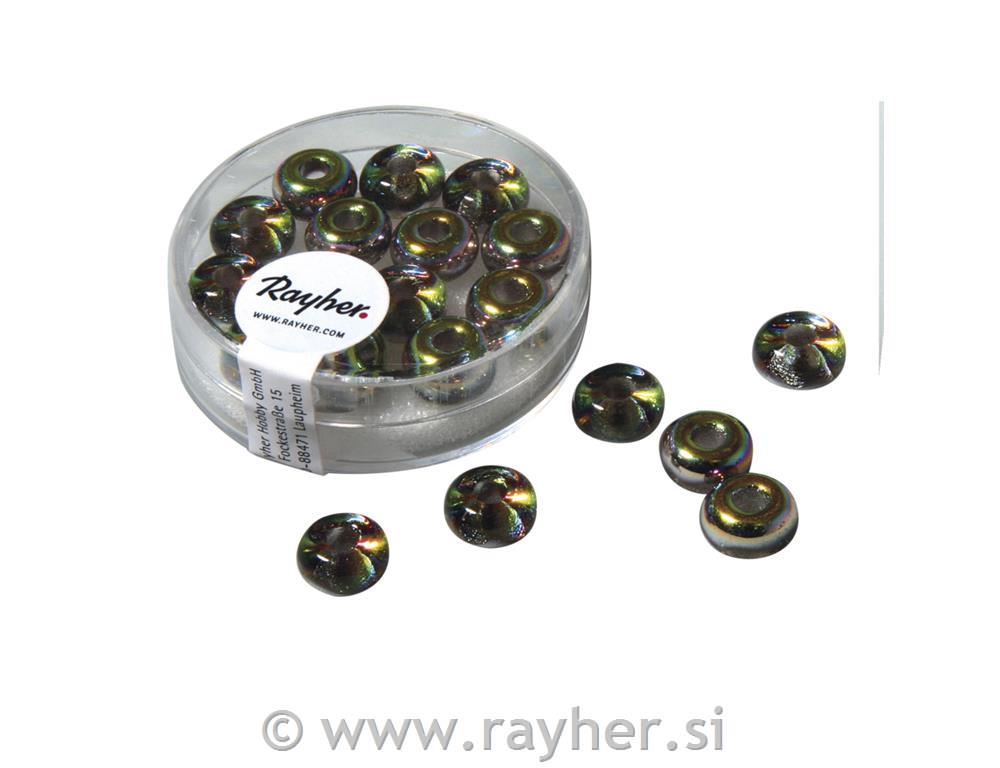 Perle steklene v. luknja, trans.kov. 9 mm, mavr.,14kom