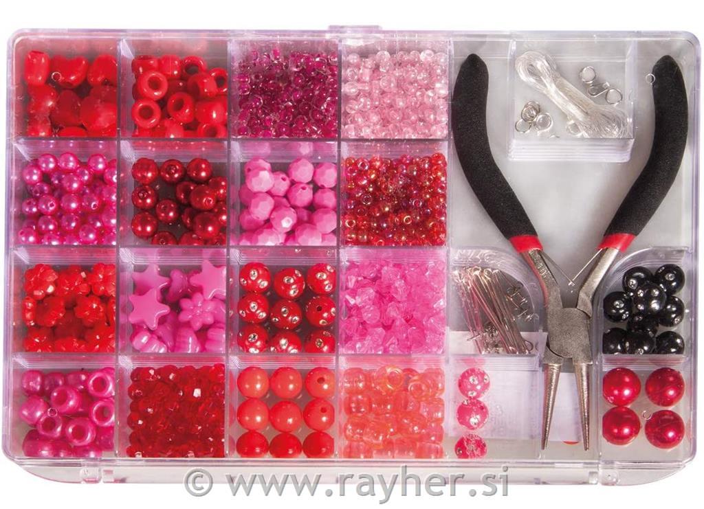 Bead-box with pliers, pink/red, 180g, 20