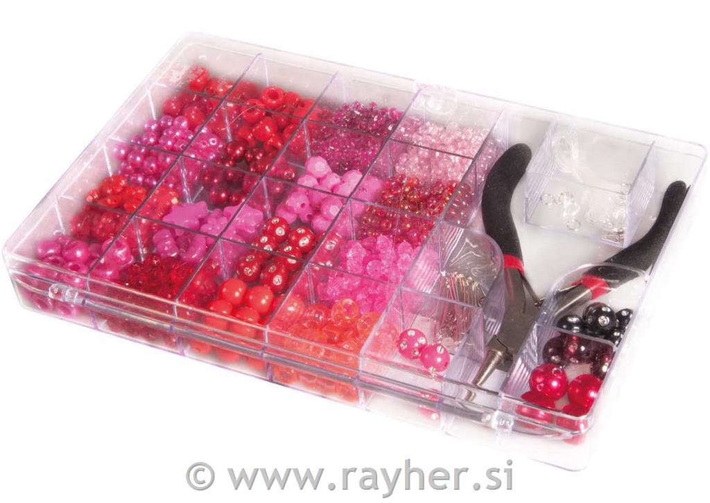 Bead-box with pliers, pink/red, 180g, 20