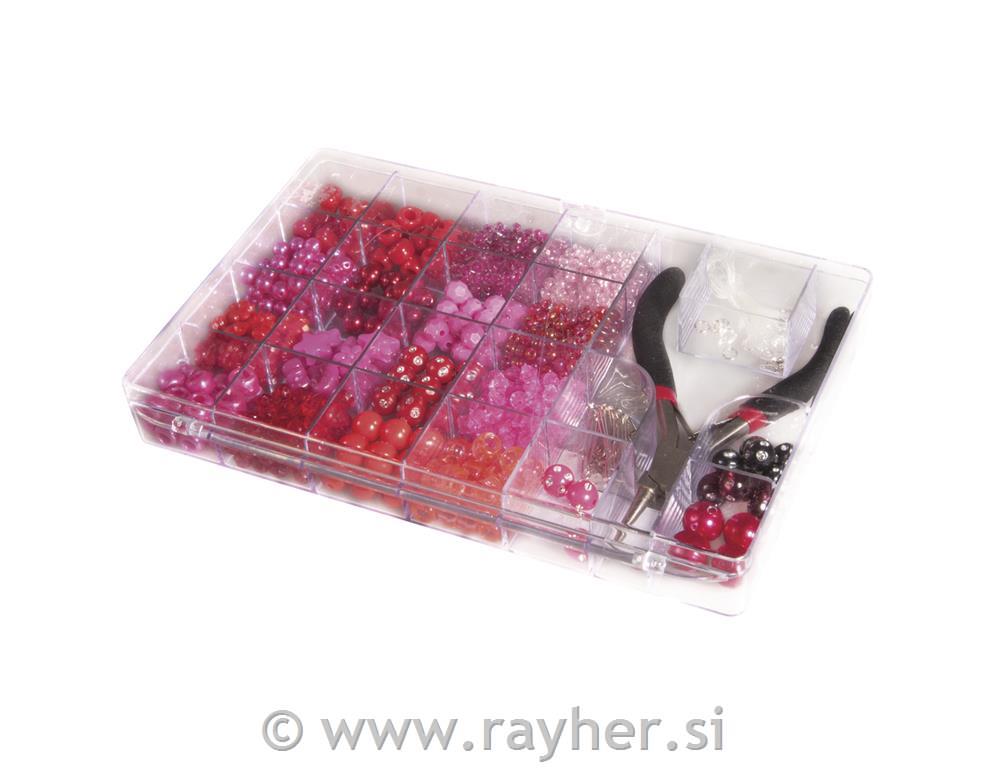 Bead-box with pliers, pink/red, 180g, 20
