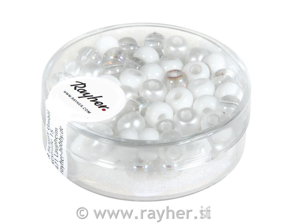 Perle steklene, 5,5 mm beli toni 80 kosov