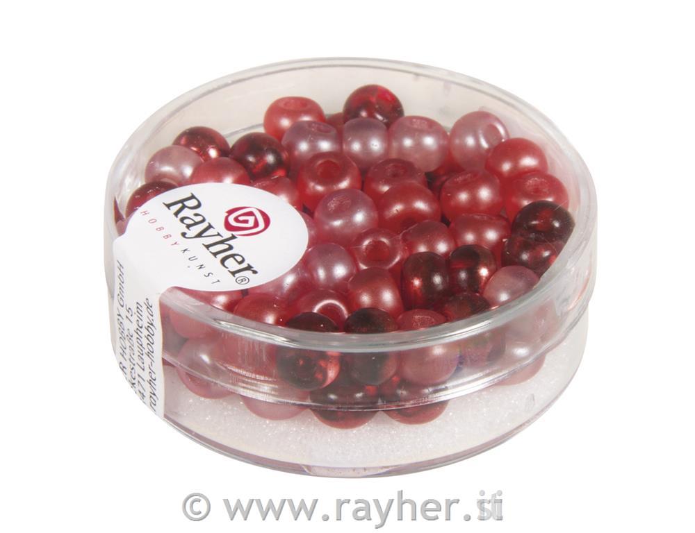 Perle steklene, 5,5 mm rdeči toni 80 kosov